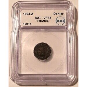 France Henri IV 1604 A Denier Tournois VF35 ICG